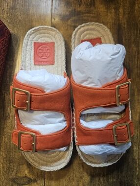 Tory Burch Bright Samba 873 Two Band Flat Espadrille Slide Kid Suede Size 6 NIB